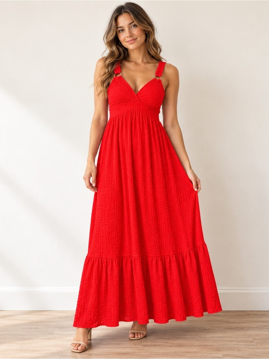 Dresses & Skirts - Red Maxi Sundress with Smocked Bodice